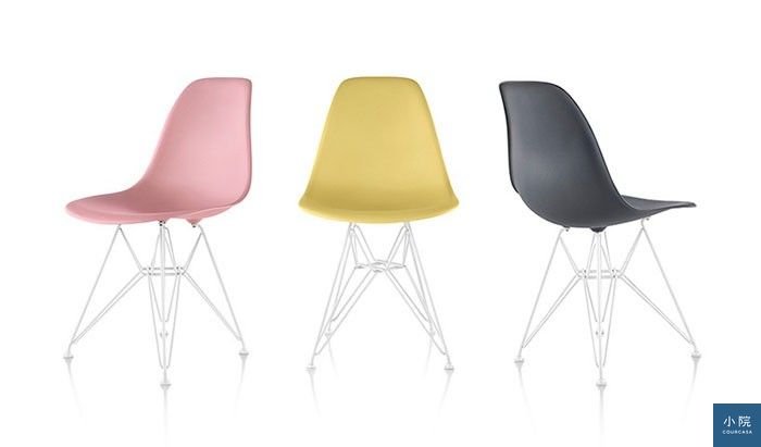 Eames設計一體成形、貝殼形狀系列單椅的金屬椅腳，靈感來自艾菲爾鐵塔，也有「鐵塔腳」之暱稱。
